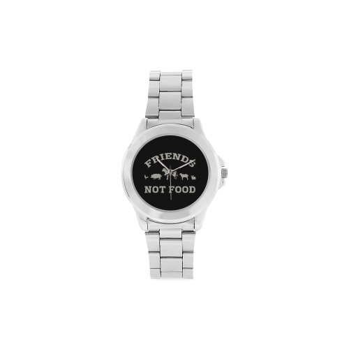 Friends Not Food (Go Vegan) Unisex Stainless Steel Watch(Model 103)