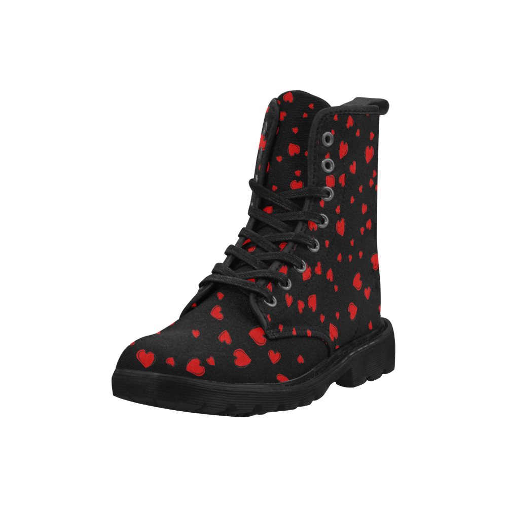 Red Hearts Floating on Black Martin Boots for Women (Black) (Model 1203H)