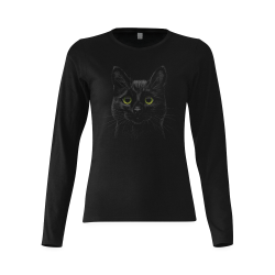Black Cat Sunny Women's T-shirt (long-sleeve) (Model T07)