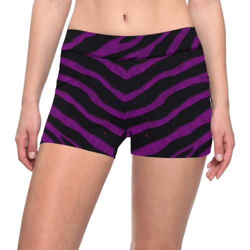 Ripped SpaceTime Stripes - Purple Women's All Over Print Short Leggings (Model L28)
