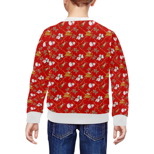 Christmas Gingerbread, Snowman, Reindeer and Santa Red All Over Print Crewneck Sweatshirt for Kids (Model H29)