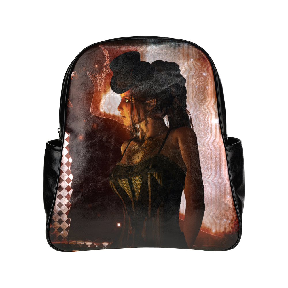 Beautiful steampunk women Multi-Pockets Backpack (Model 1636)