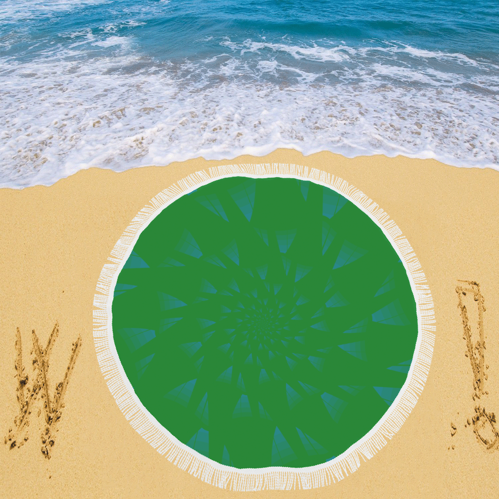 Blue traces on green Circular Beach Shawl 59"x 59"