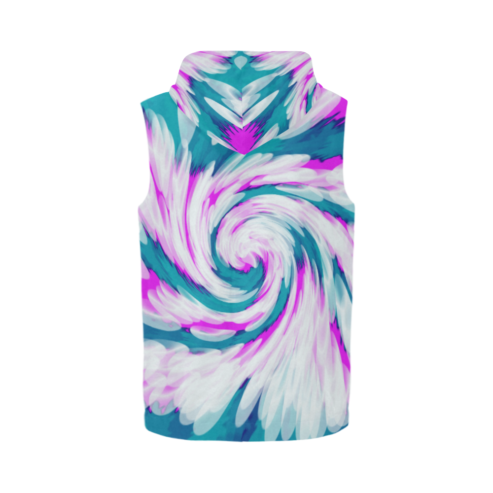 Turquoise Pink Tie Dye Swirl Abstract All Over Print Sleeveless Zip Up Hoodie for Men (Model H16)