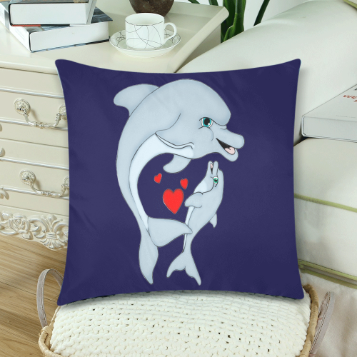 Dolphin Love Blue Custom Zippered Pillow Cases 18"x 18" (Twin Sides) (Set of 2)