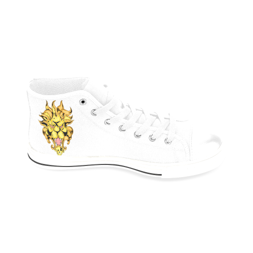 Gold Metallic Lion White Men’s Classic High Top Canvas Shoes /Large Size (Model 017)