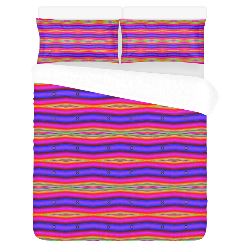 Bright Pink Purple Stripe Abstract 3-Piece Bedding Set