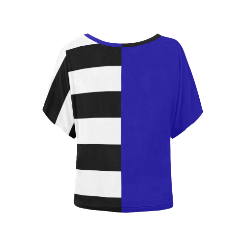 Blue and Stripes Mixed Print Women's Batwing-Sleeved Blouse T shirt (Model T44)