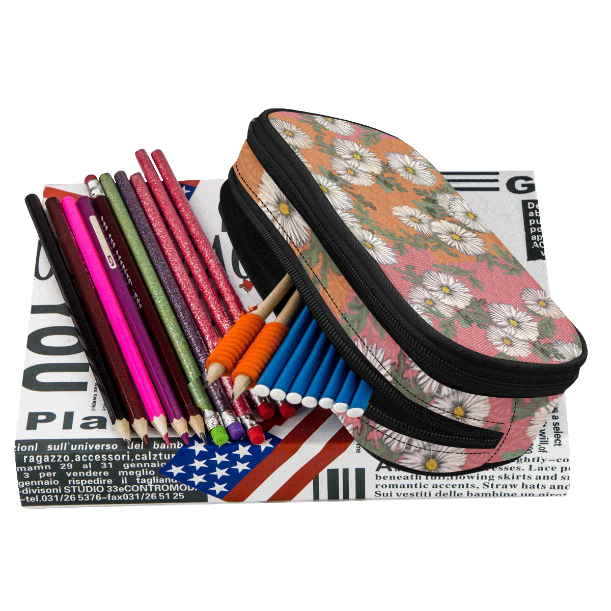 The Lowest of Low Daisies Peach Pencil Pouch/Large (Model 1680)