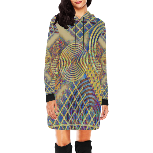 Squares Circles Graphic  T All Over Print Hoodie Mini Dress (Model H27)
