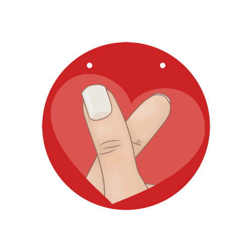 Red Heart Fingers on Red Round Wood Door Hanging Sign