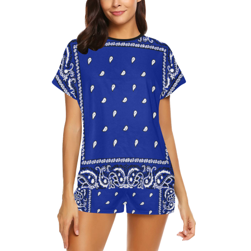 KERCHIEF PATTERN BLUE Women's Short Pajama Set