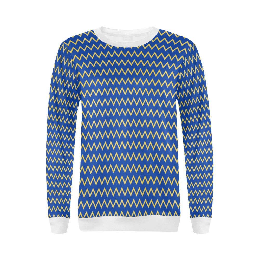 Chevron Jaune/Bleu All Over Print Crewneck Sweatshirt for Women (Model H18)