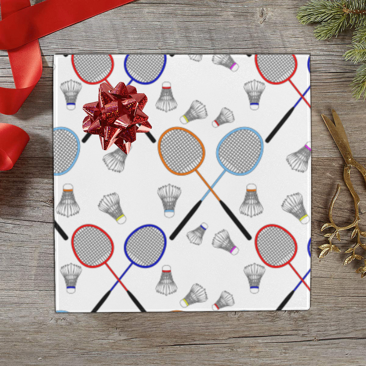 Badminton Rackets and Shuttlecocks Pattern Sports Gift Wrapping Paper 58"x 23" (3 Rolls)