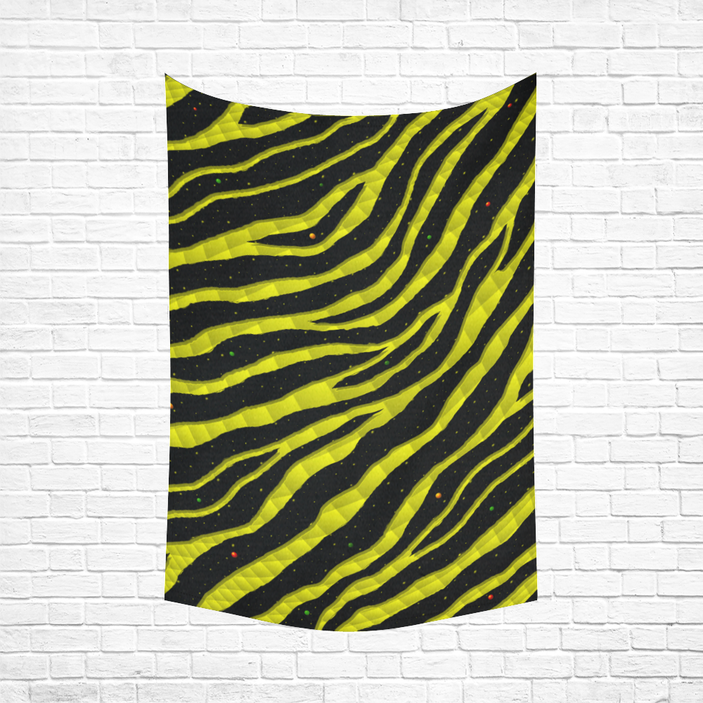 Ripped SpaceTime Stripes - Yellow Cotton Linen Wall Tapestry 60"x 90"