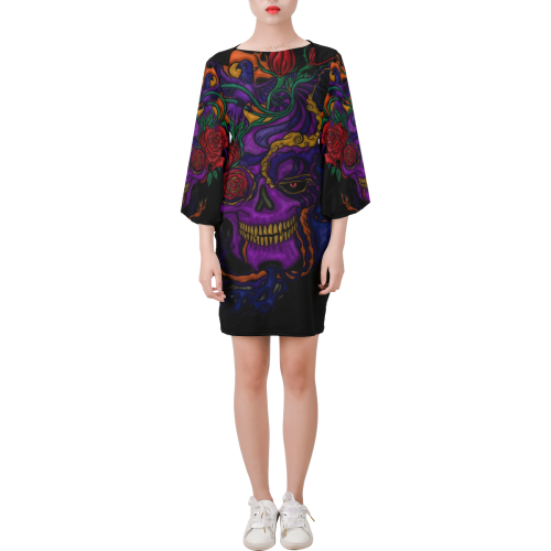 Funny Funky Sugar Skull Bell Sleeve Dress (Model D52)