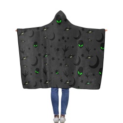 Alien Flying Saucers Stars Pattern on Charcoal Flannel Hooded Blanket 50''x60''