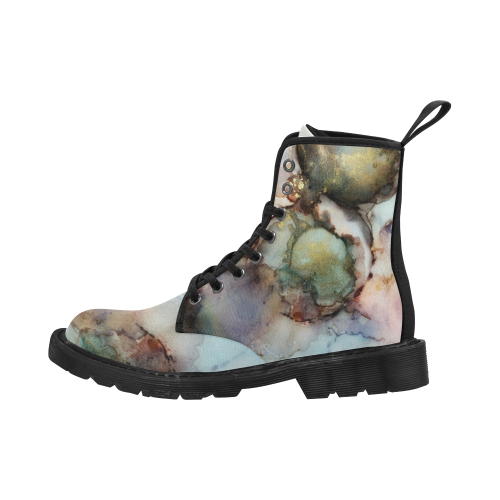 Pink Blue Slate Watercolor Worlds Colliding Martin Boots for Women (Black) (Model 1203H)