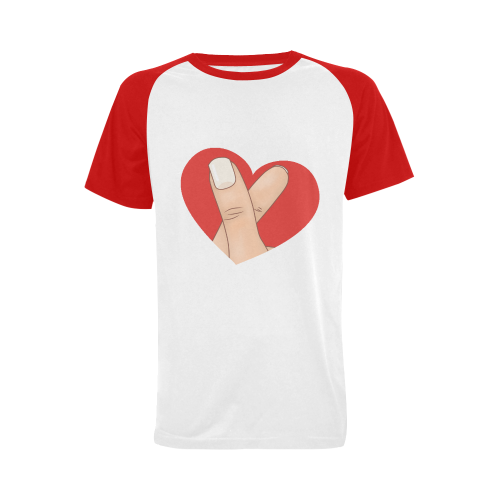 Red Heart Fingers / Red Men's Raglan T-shirt Big Size (USA Size) (Model T11)