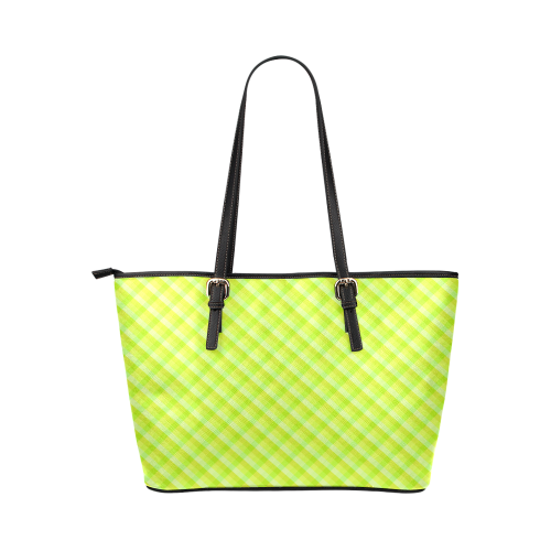 Yellow and green plaid pattern Leather Tote Bag/Small (Model 1651)