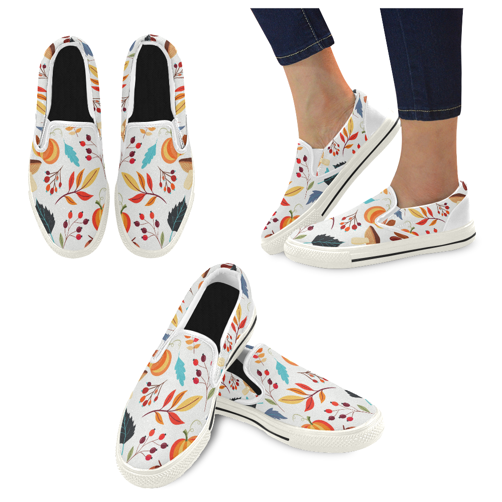 Autumn Mix Women's Slip-on Canvas Shoes/Large Size (Model 019)