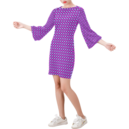 Jewel Purple Stripe Bell Sleeve Dress (Model D52)