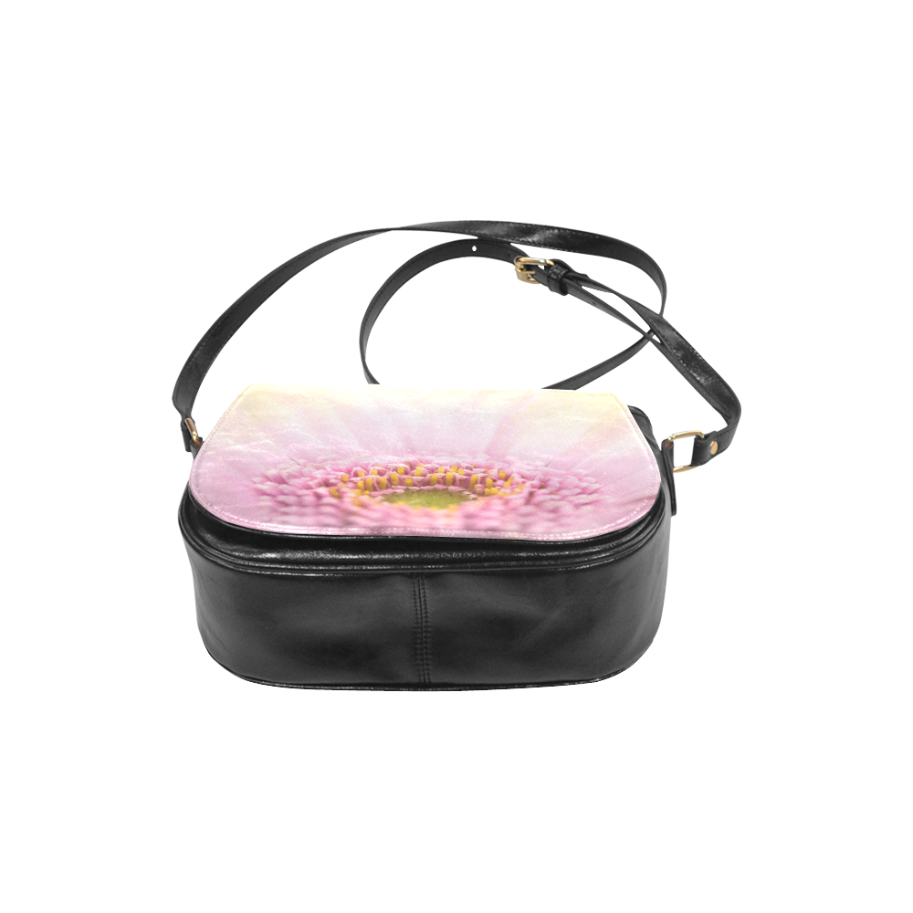 Gerbera Daisy - Pink Flower on Watercolor Yellow Classic Saddle Bag/Large (Model 1648)