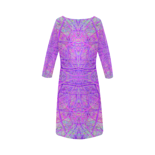 Hot Pink and Purple Abstract Branch Pattern Round Collar Dress (D22)