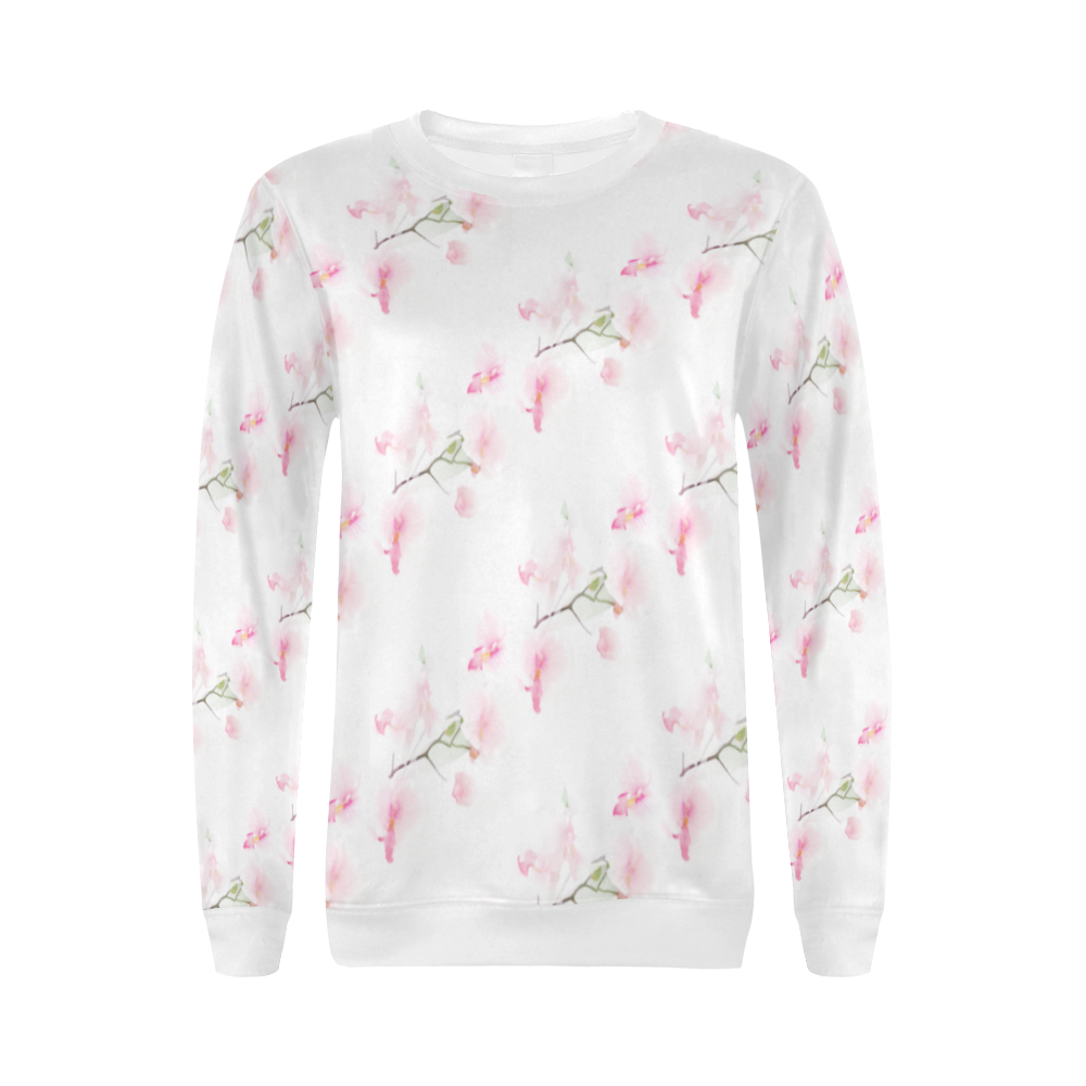 Pattern Orchidées All Over Print Crewneck Sweatshirt for Women (Model H18)