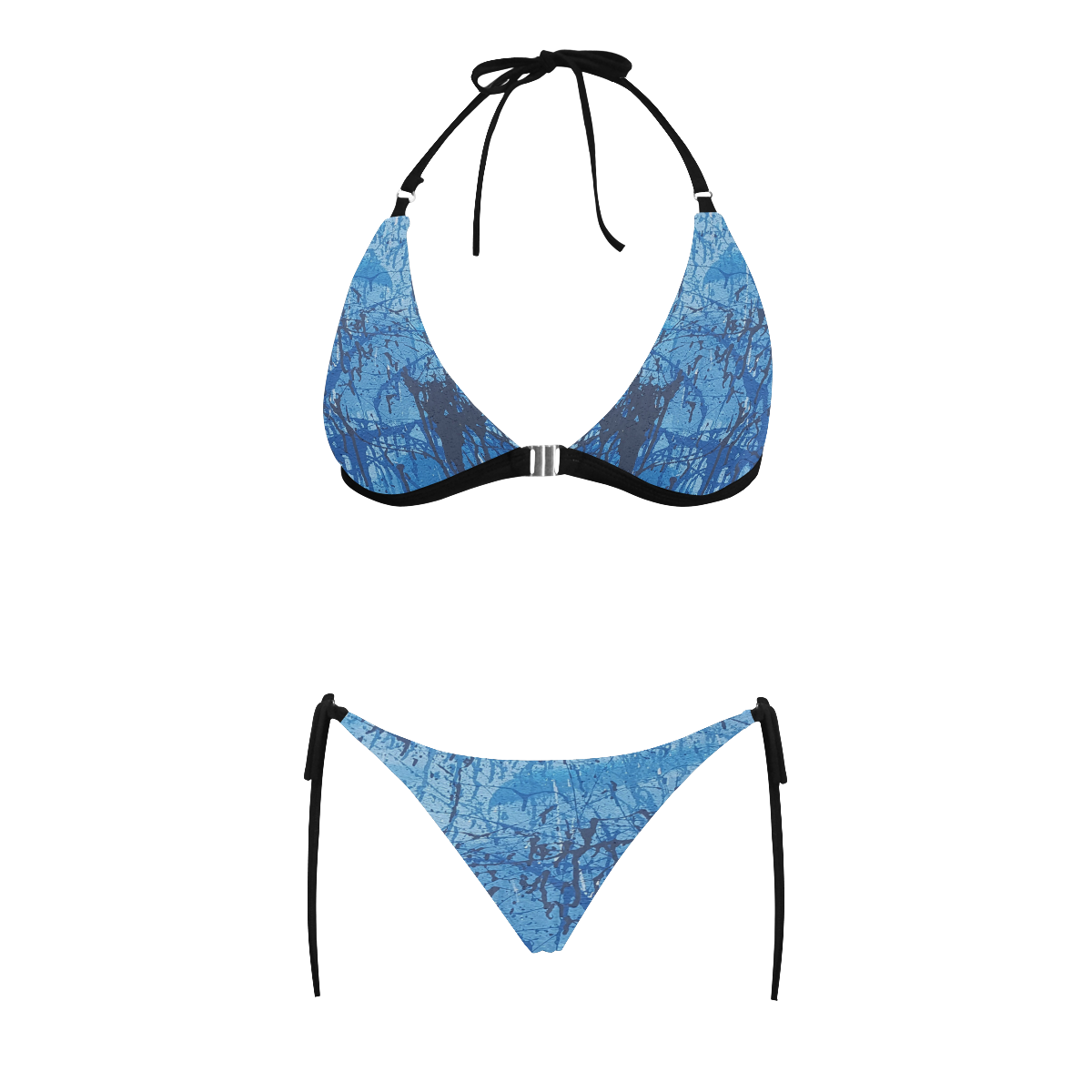 Blue splatters Buckle Front Halter Bikini Swimsuit (Model S08)