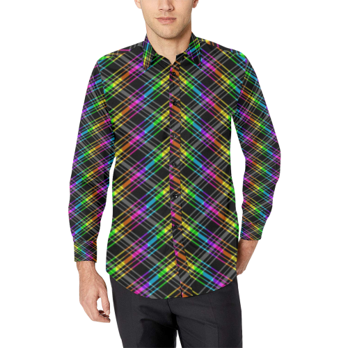 Rainbow checks Men's All Over Print Casual Dress Shirt (Model T61)
