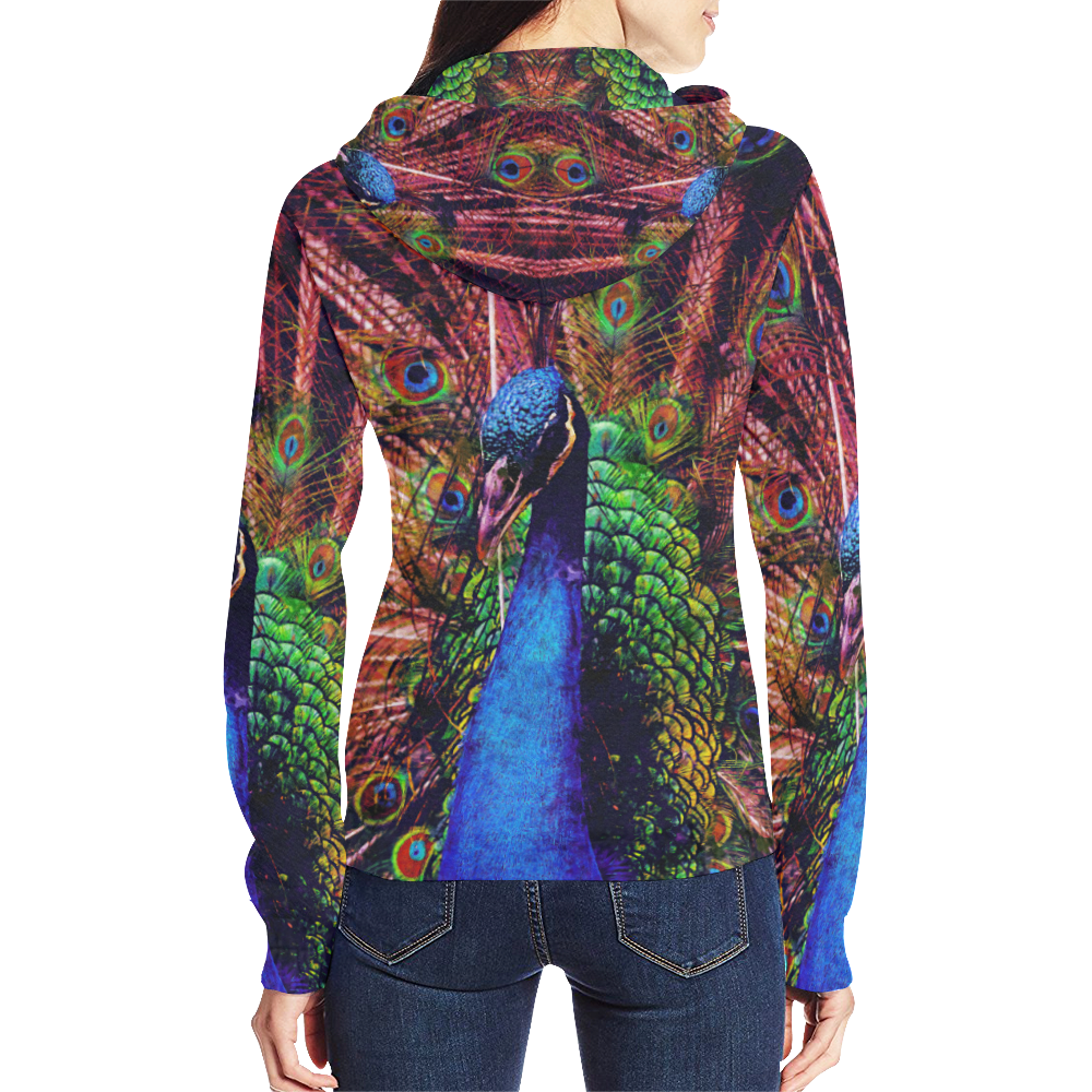 Impressionist Peacock All Over Print Full Zip Hoodie for Women (Model H14)
