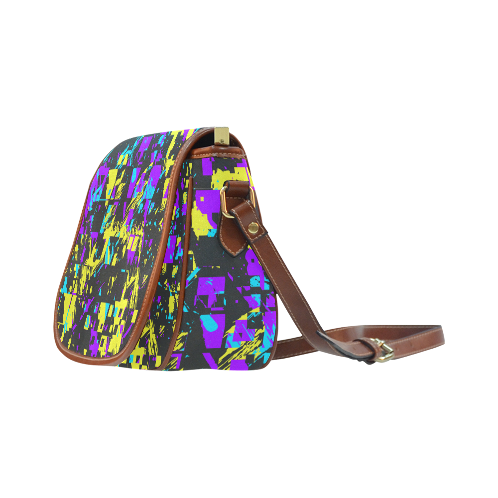 Purple yelllow squares Saddle Bag/Large (Model 1649)