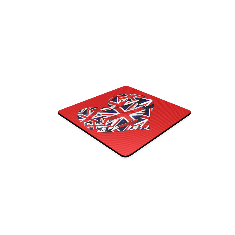 Union Jack British UK Flag Heart Red Square Coaster