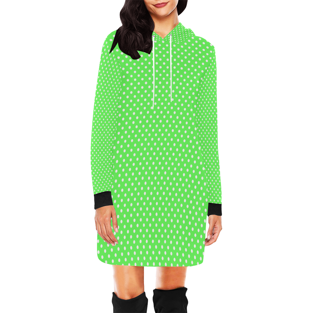 Eucalyptus green polka dots All Over Print Hoodie Mini Dress (Model H27)