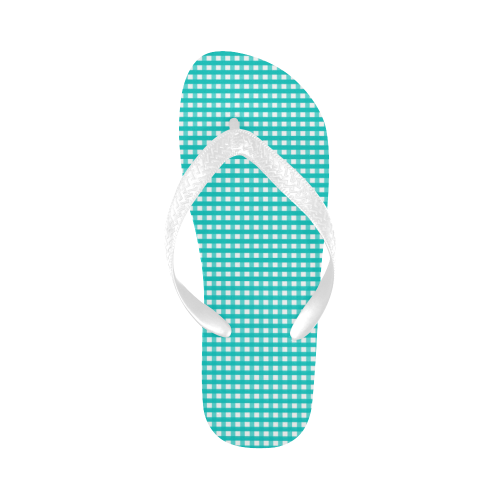 Aqua Gingham Checked Pattern Flip Flops for Men/Women (Model 040)