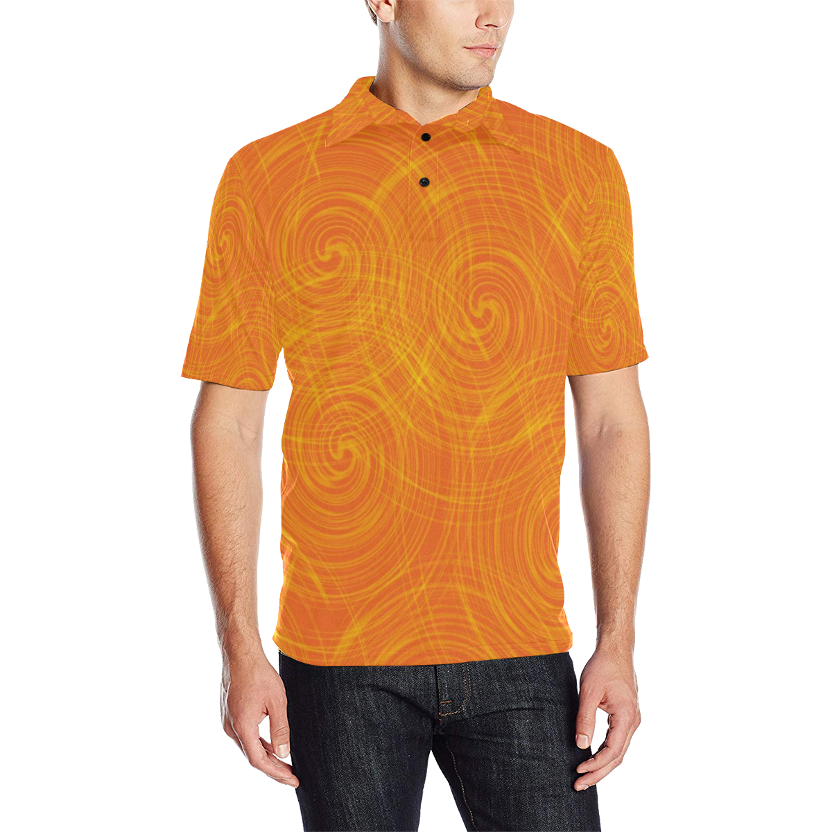 Orange & Yellow Spiral Men's All Over Print Polo Shirt (Model T55)