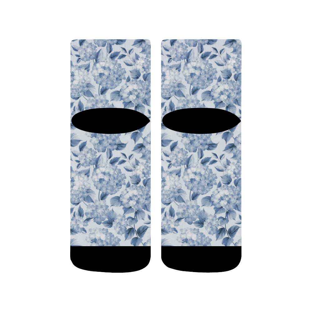 Blue and White Floral Pattern Quarter Socks