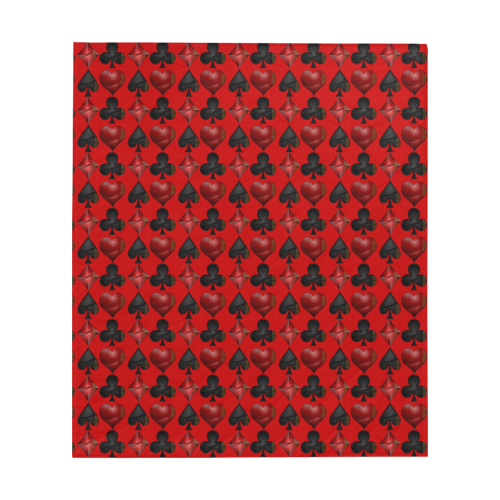 Las Vegas Black and Red Casino Poker Card Shapes on Red Quilt 60"x70"