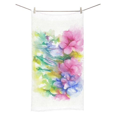Tropical Flowers, Bold Floral Watercolor Bath Towel 30"x56"