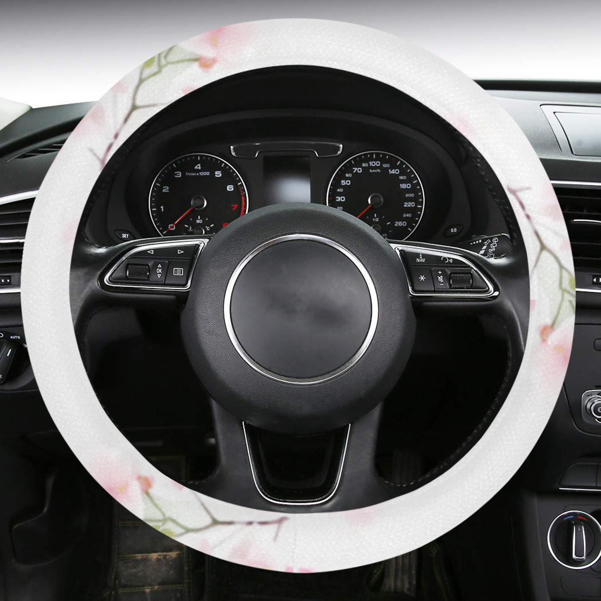 Pattern Orchidées Steering Wheel Cover with Anti-Slip Insert