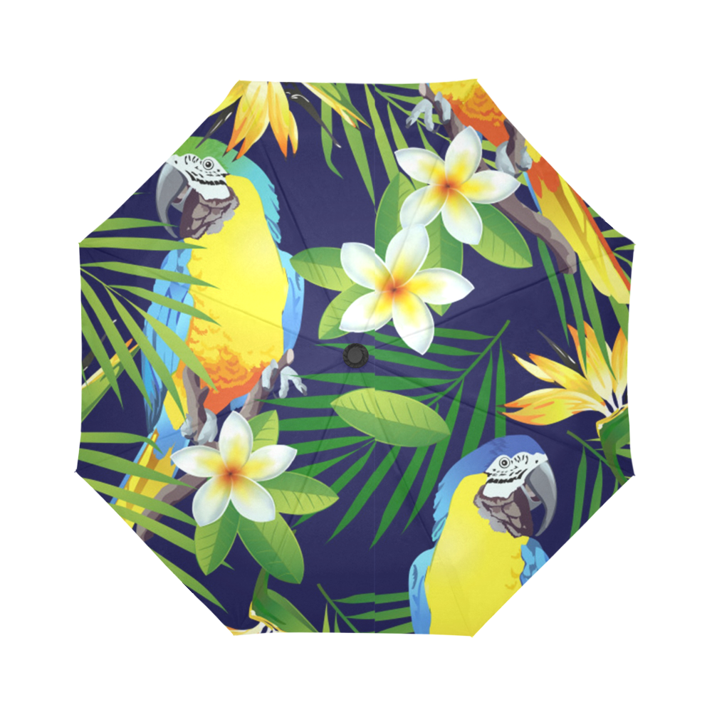 Macaws And Tropical Flowers Auto-Foldable Umbrella (Model U04)