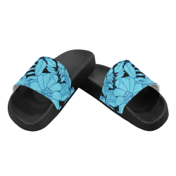 blue floral watercolor abstract Men's Slide Sandals (Model 057)