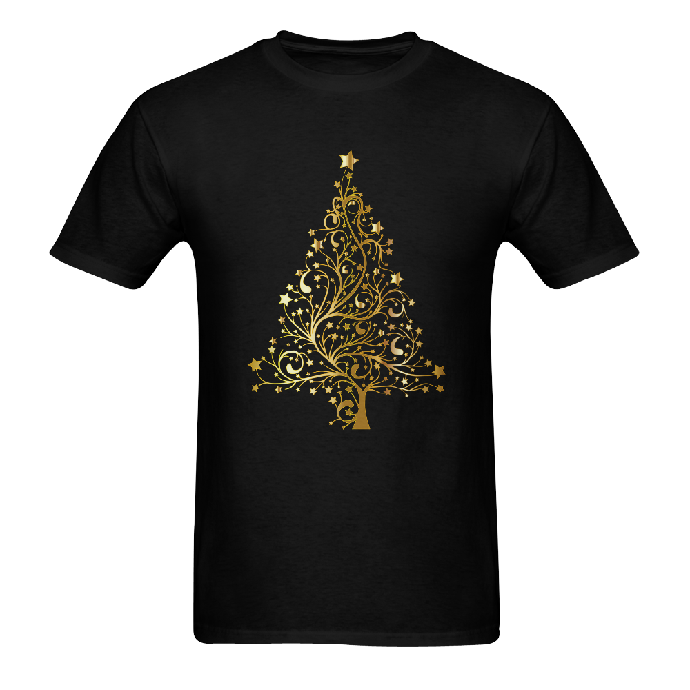 Golden Christmas Tree  Black Men's T-shirt in USA Size (Front Printing Only) (Model T02)