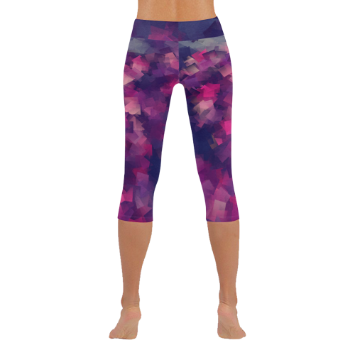 purple pink magenta cubism #modern Women's Low Rise Capri Leggings (Invisible Stitch) (Model L08)