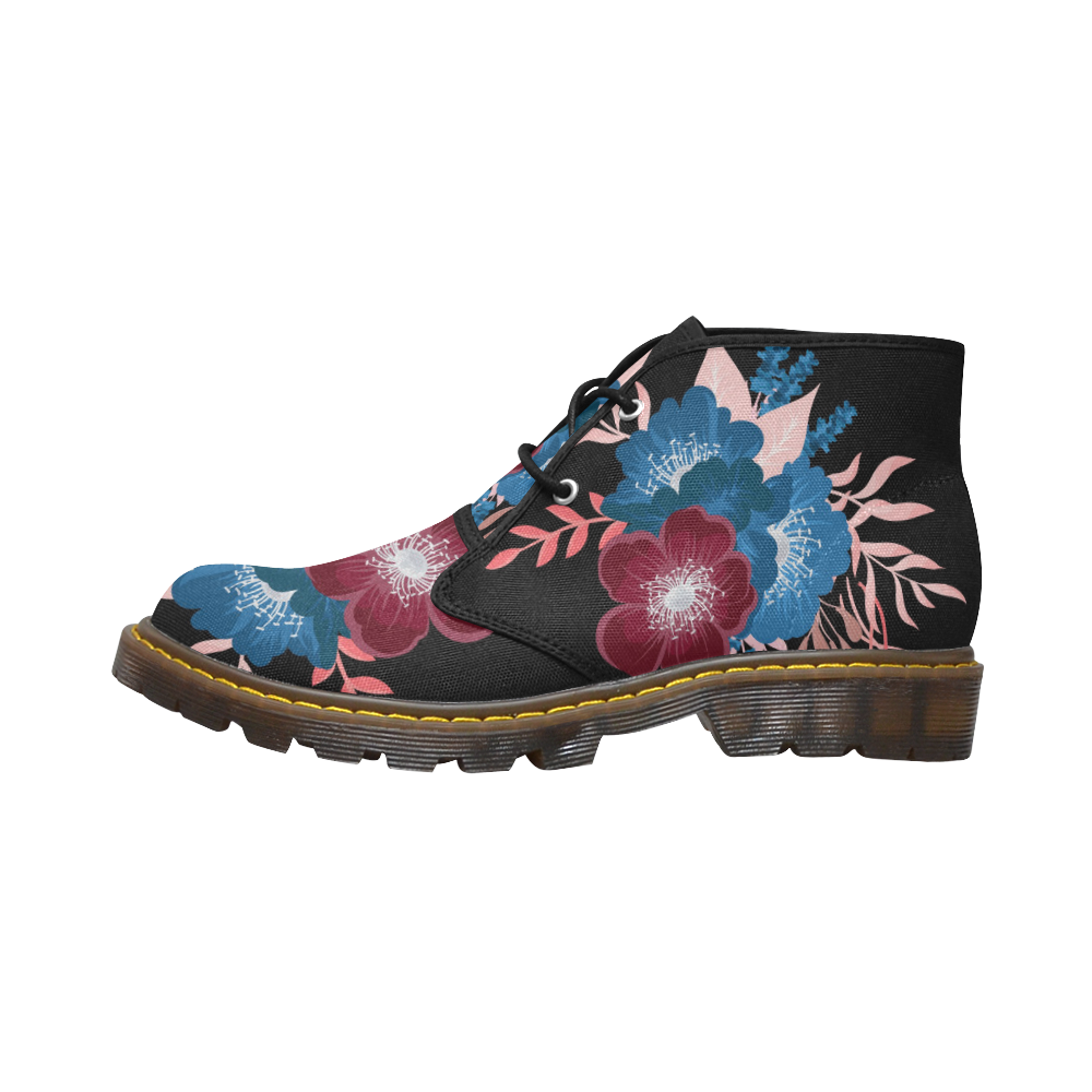 FLORAL DESIGN 19 Men's Canvas Mid-Top Boots (Model 2402-1)