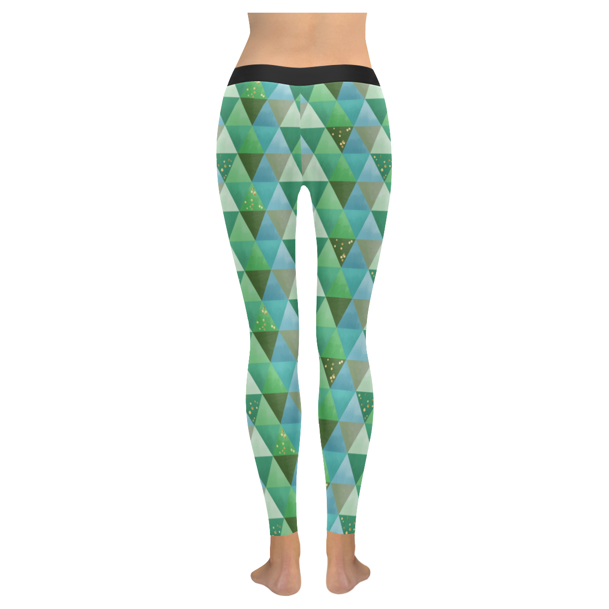 Triangle Pattern - Green Teal Khaki Moss Women's Low Rise Leggings (Invisible Stitch) (Model L05)