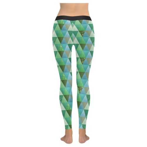Triangle Pattern - Green Teal Khaki Moss Women's Low Rise Leggings (Invisible Stitch) (Model L05)