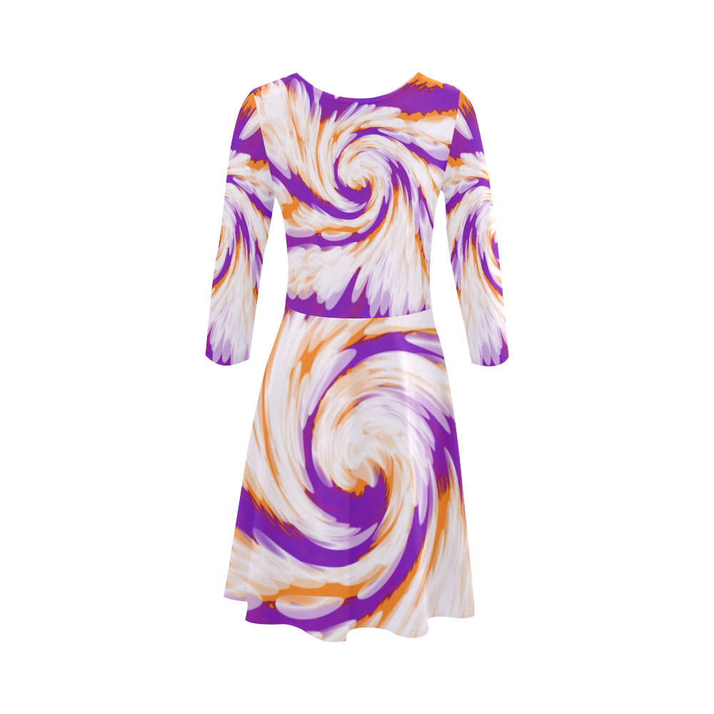 Purple Orange Tie Dye Swirl Abstract 3/4 Sleeve Sundress (D23)