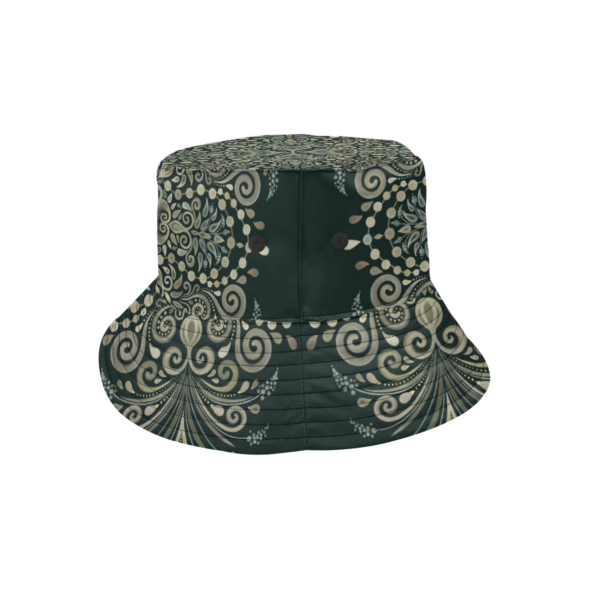 Brown Green Gold Pearl Jewel Vintage Mandala All Over Print Bucket Hat for Men